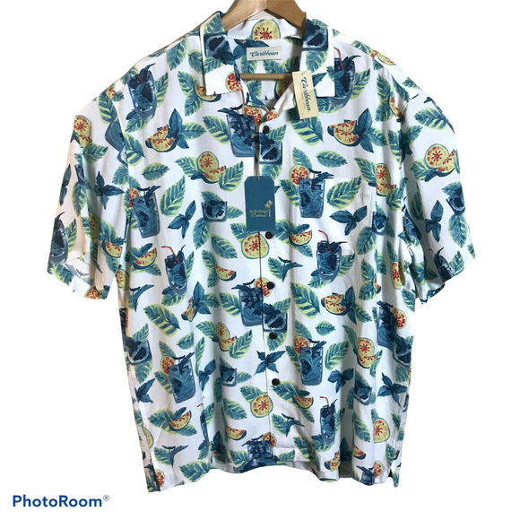 CARIBBEAN Shirt Mens XL Short Sleeve Camp Hawaiian Floral Modal Blend $69 NEW - Picture 2 of 5